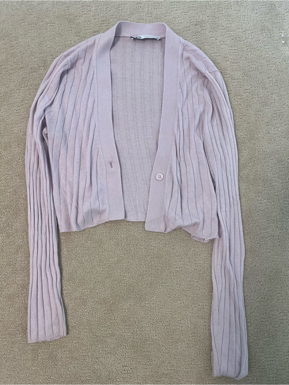 Zara Pale Pink Ribbed Open-Front Cardigan